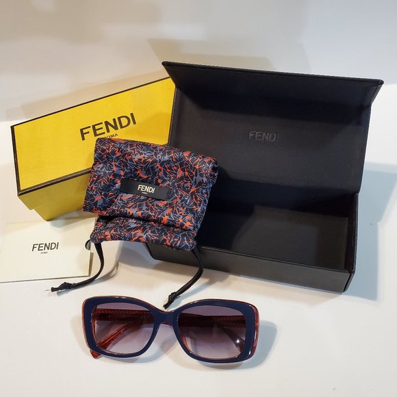 Fendi Blue & Red Red/Blue Rectangular Women Sunglasses